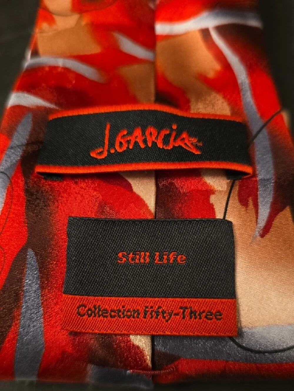 J. Garcia Red and Black Abstract Swirl Men's Silk Tie 